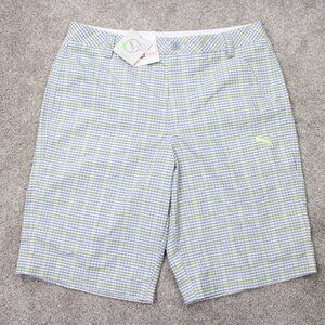 Puma Shorts NWT Mens 32 Gray/Yellow Checkered‎ Dry Cell CleverDry w/ Pockets